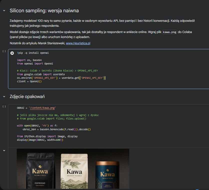 Zrzut notatnika Colab z kodem do naiwnej wersji silicon sampling.