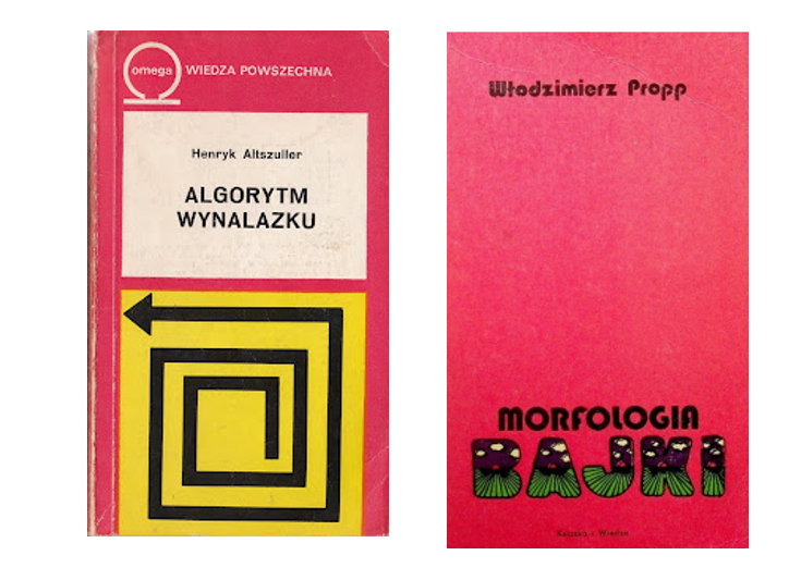 Okładki książek „Algorytm wynalazku” i „Morfologia bajki”.