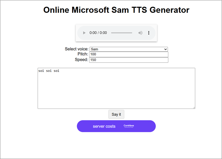 Zrzut interfejsu syntezatora mowy Microsoft Sam.