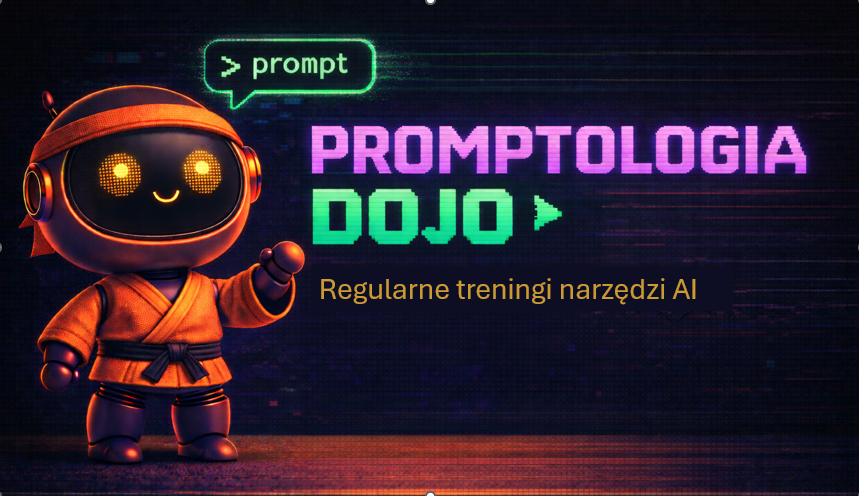 Promptologia Dojo — robot sensei w kimono, retro terminal